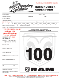 Ram Back Number Order Form